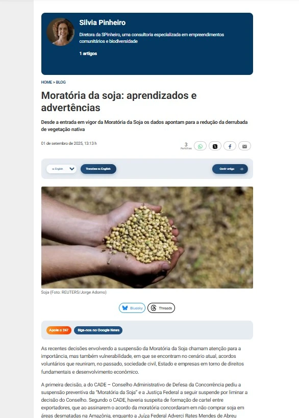 Moratória da soja: aprendizados e advertências