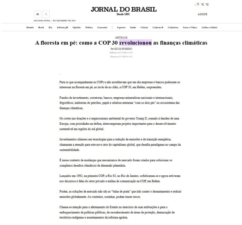 A floresta em pé: como a COP 30 revolucionou as finanças climáticas
